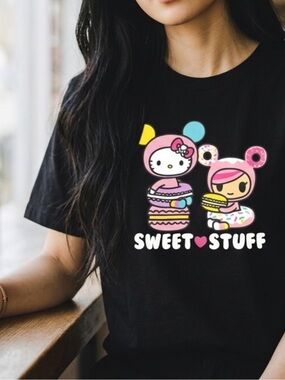 Tokidoki Hello Kitty and Donutella Black Tee Size XS Excellent Condition!